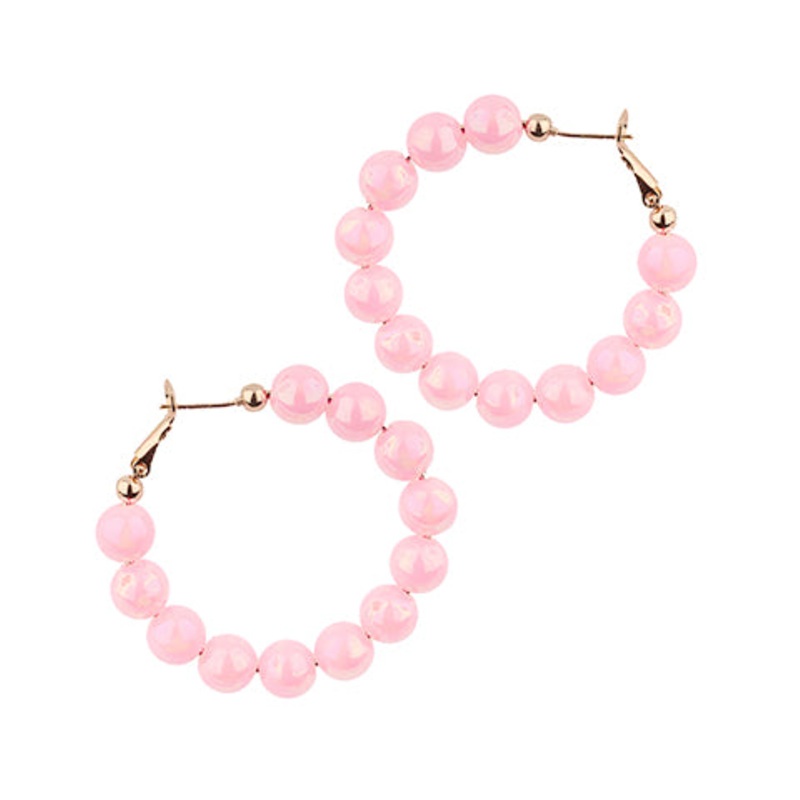 The Elan Beaded Hoops in Pink