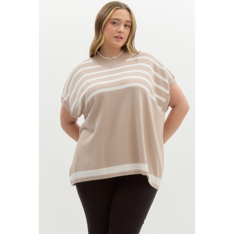 The June Oversized Knit Top in Latte -Curvy