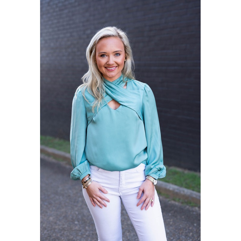 Tyrion Satin Blouse in Dusty Teal