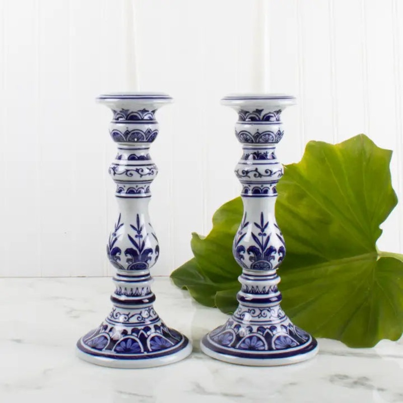 Blue Chinoiserie Candlestick Set – Large