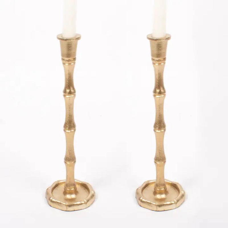 Gold Bamboo Candlestick Set – Large