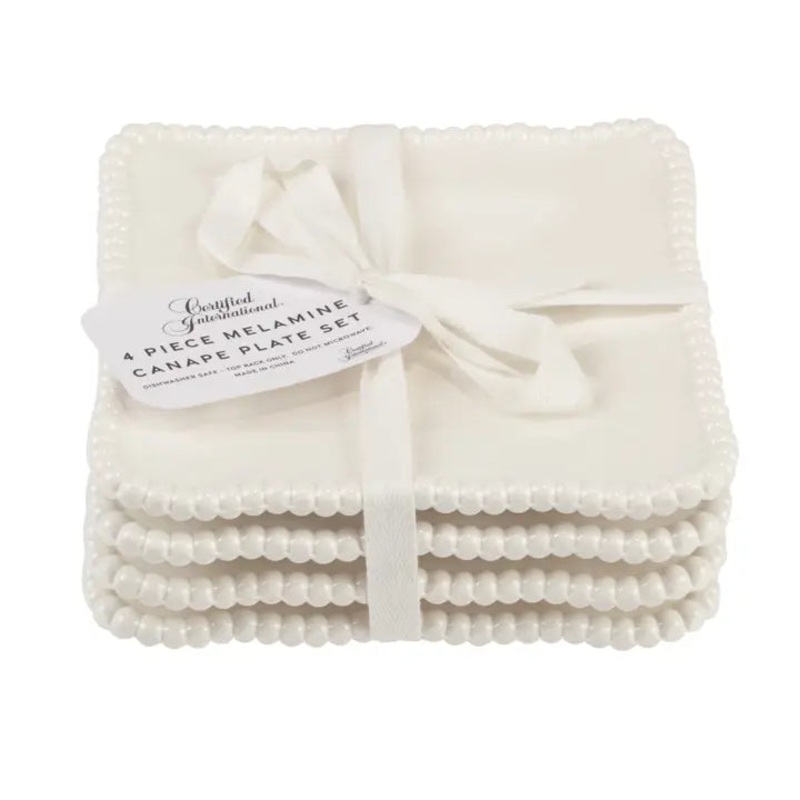 Perlette Gift Cream Melamine Set of  Square Canape Plates