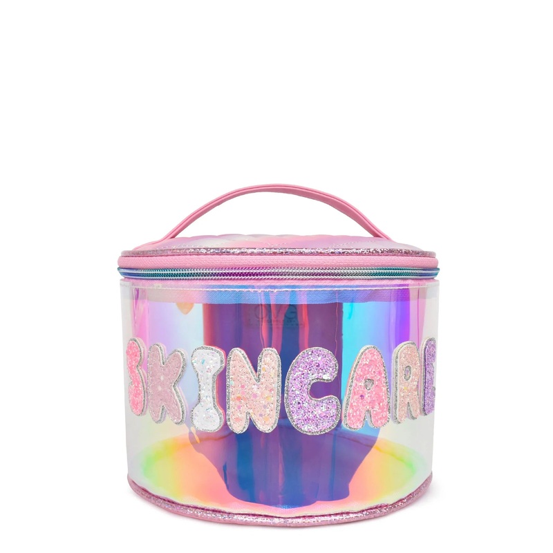 ‘Skincare’ Glazed Clear Round Glam Bag