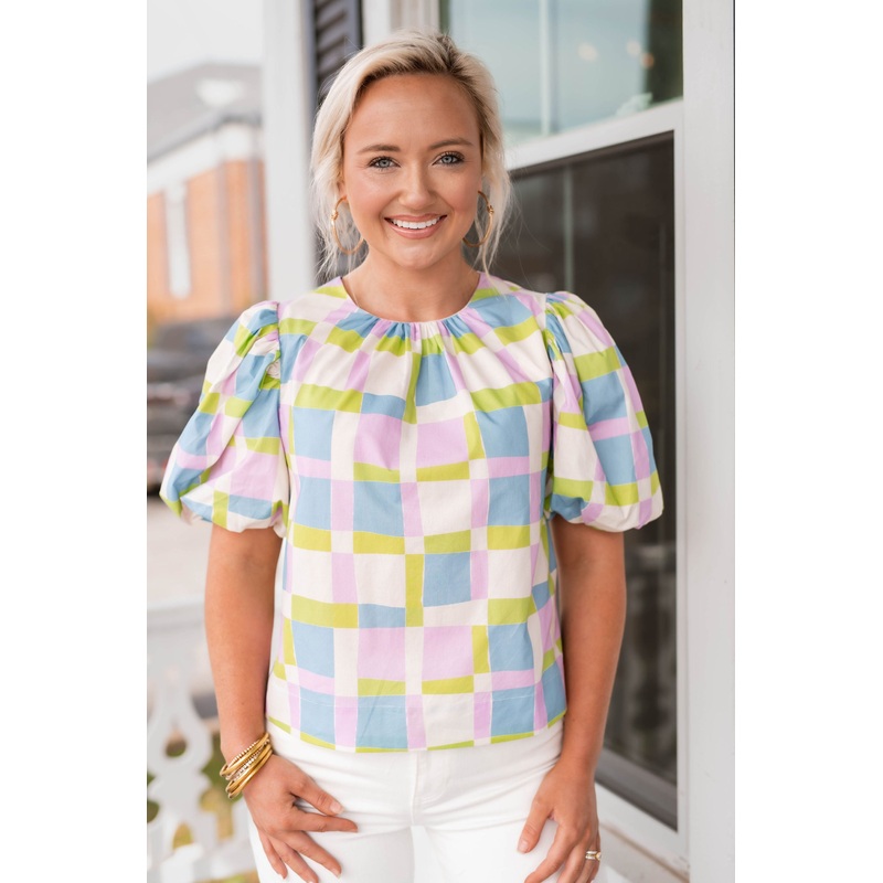 The Color Block Top in Lavender Lime