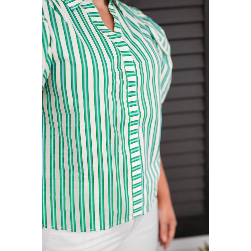 The Stripe Print Blouse in Green