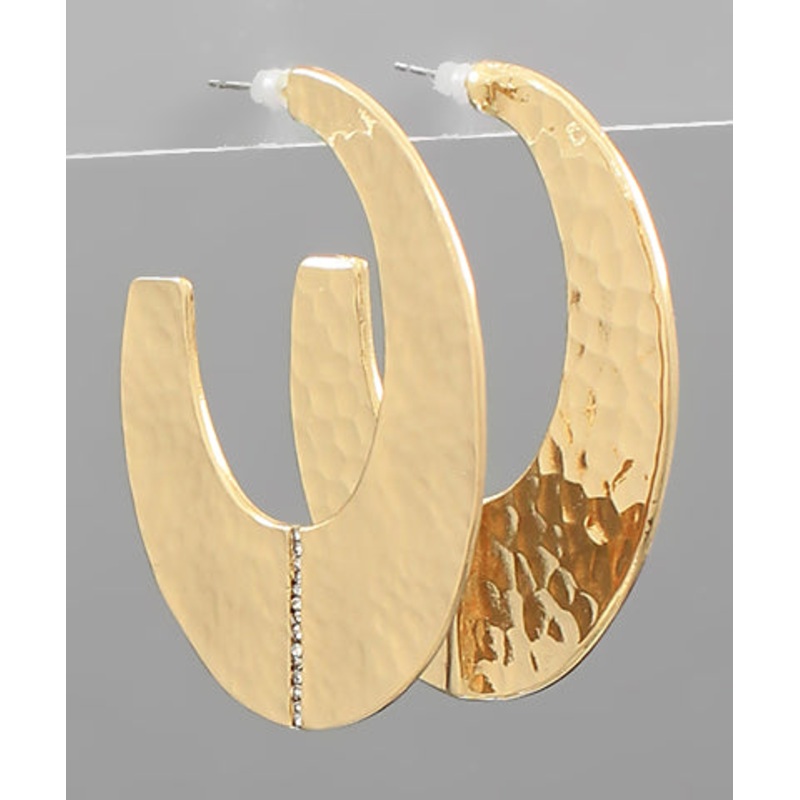 Pave Crystal Flat Hoops-Gold