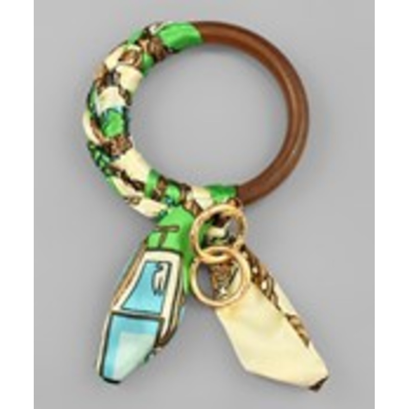 Scarf Wrapped Wood Key Ring- Green
