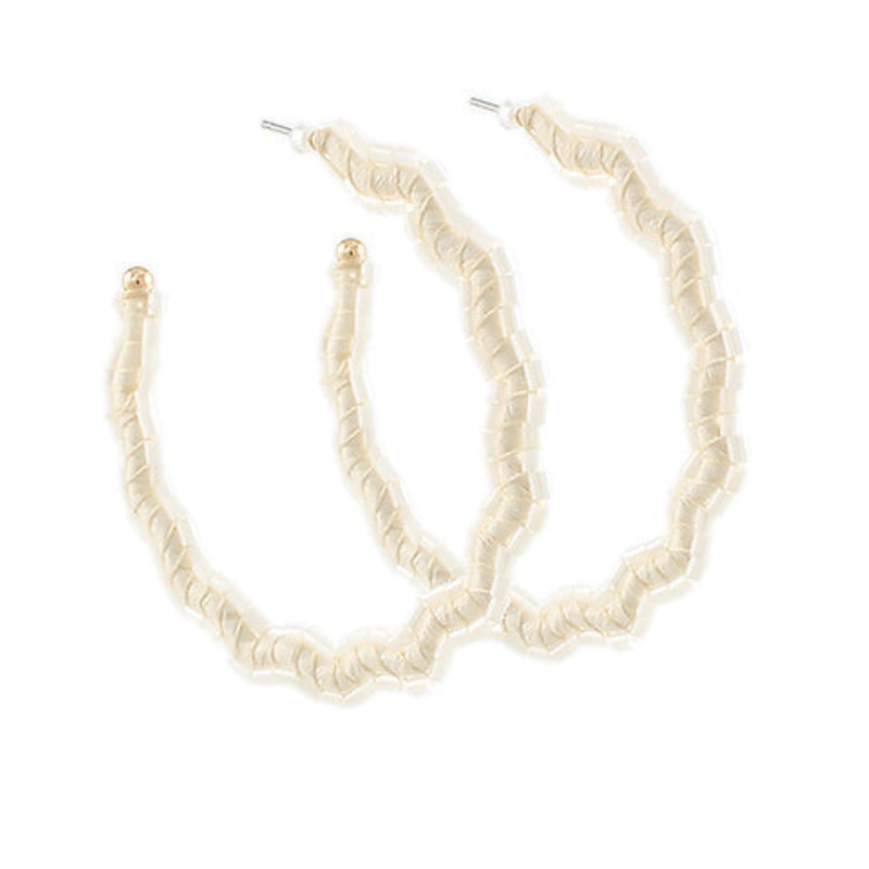 Wavy Bead & Raffia Hoops- Ivory