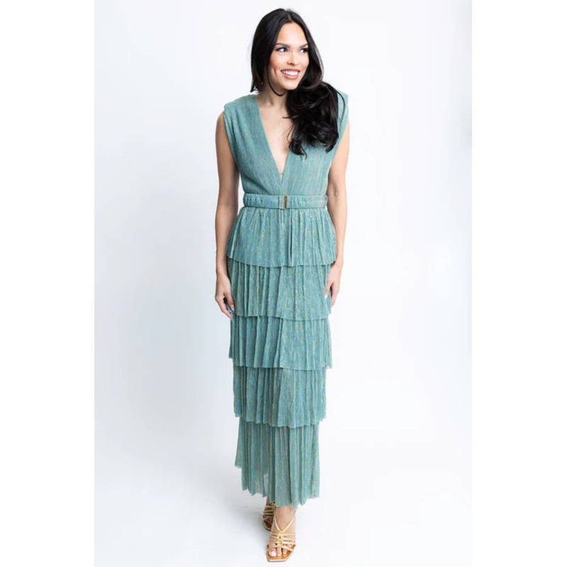 Karlie Metallic Double V-neck Maxi Dress