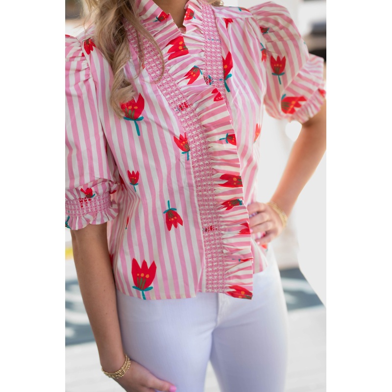 Karlie Stripe Poppy Button Down