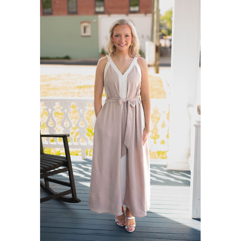 The Blaire Midi Dress in Taupe