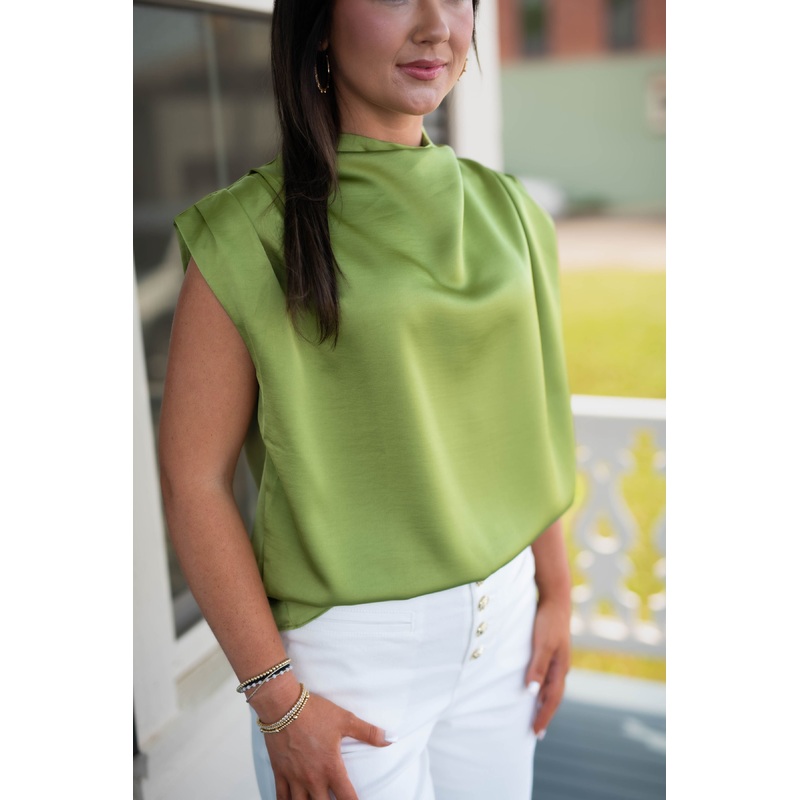 The Dunn Cowl neck Top in Sage