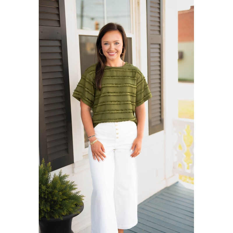 The Fringe Twill Top in Olive