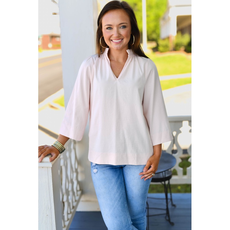 The Gemma Ruffle Neck Top in Blush