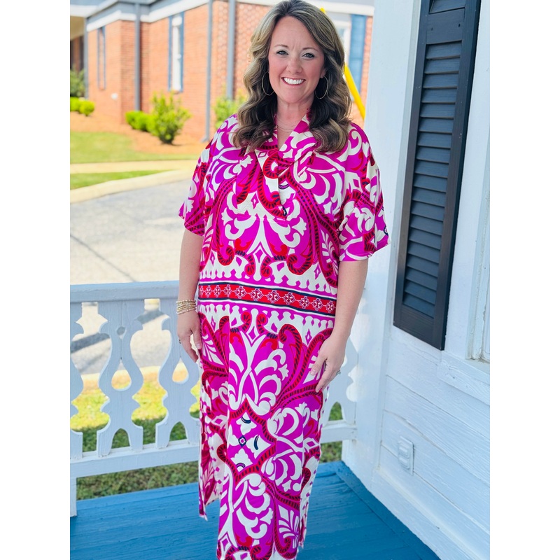 The Gena Midi Dress in Fuchsia