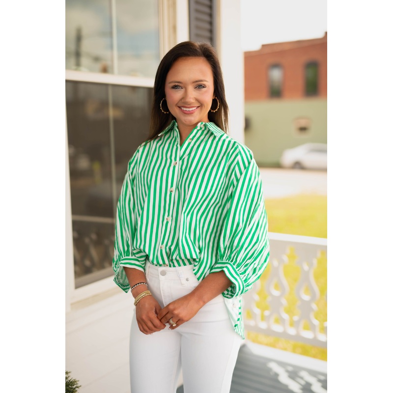 The James Stripe Top in Green