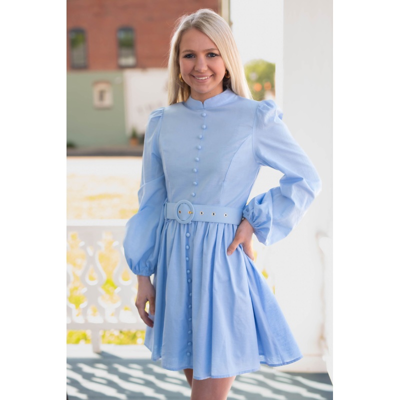 The Ryleigh Mock Neck Dress in Blue