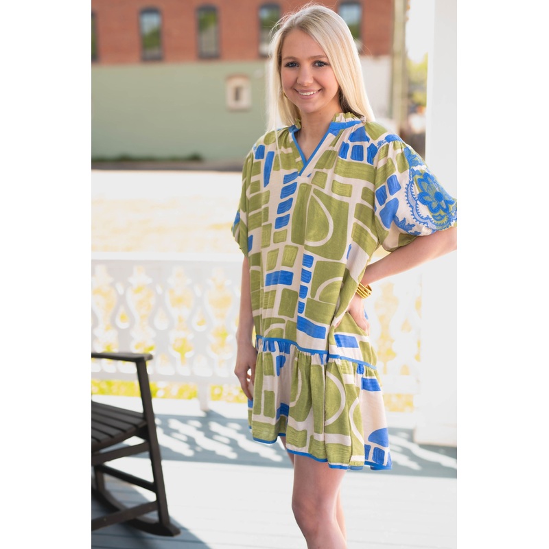 The Smith Abstract Dress in Blue Mix
