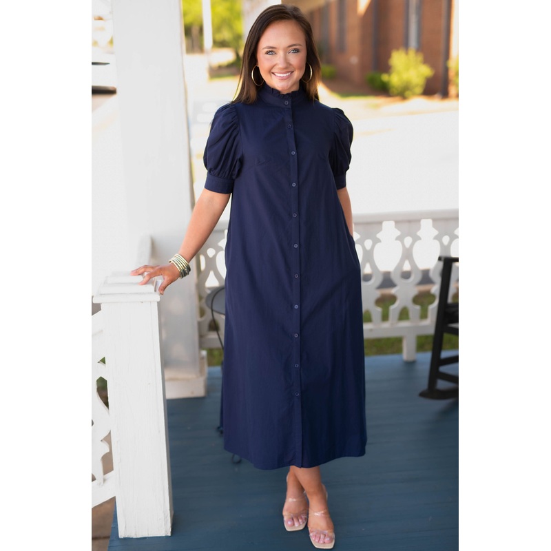 The Taylor Button Down Midi- Navy