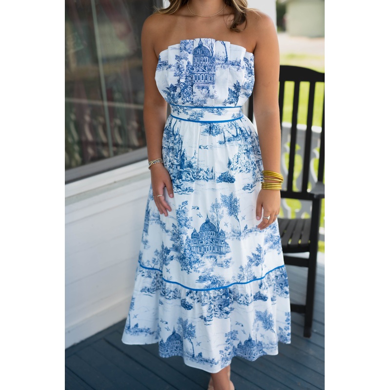 Coastal Toile Midi Dress