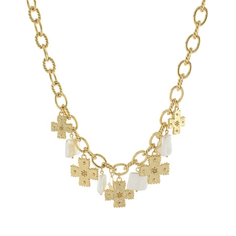 Cross & Pearl Charm Necklace