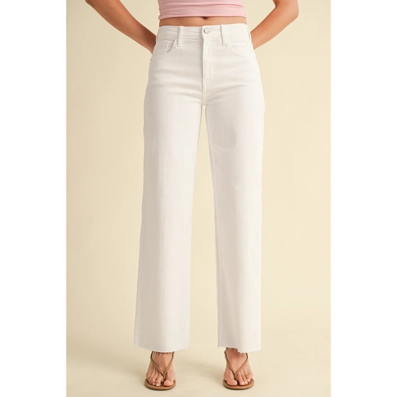 Optic White Palazzo Jean w/ Raw Hem