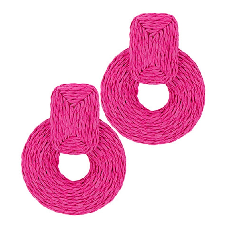Raffia Summer Earrings-Pink
