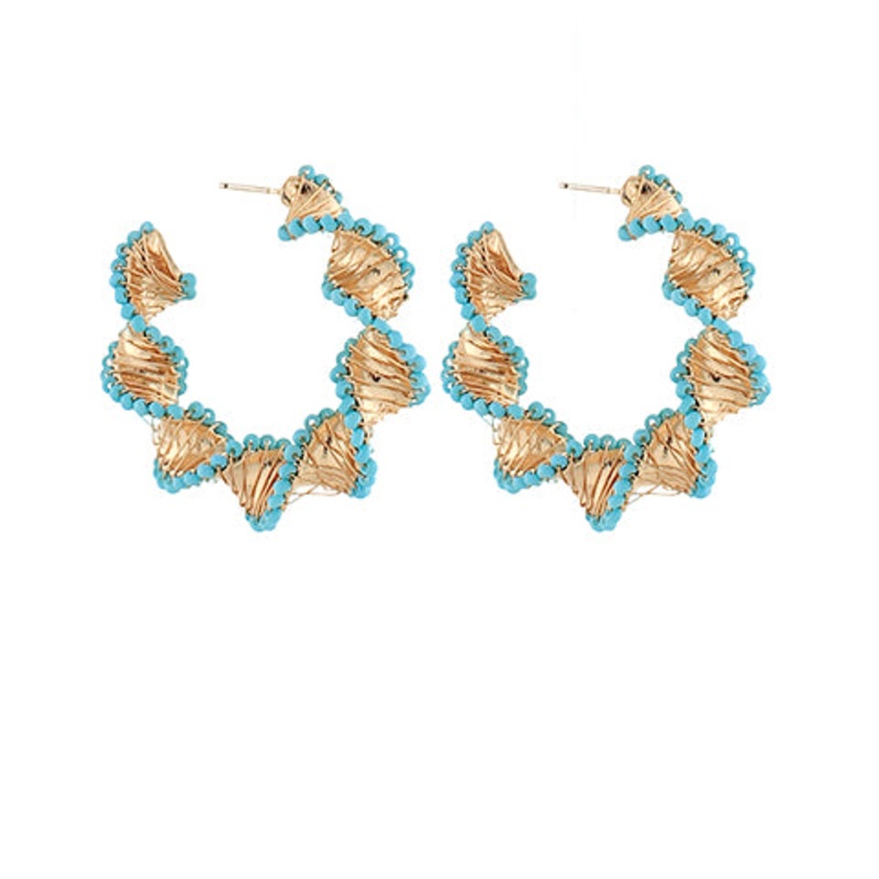 Seed Bead & Twist Hoops-Turquoise