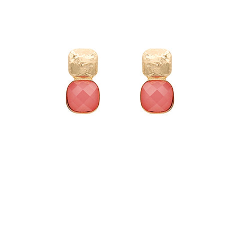 Textured Metal Earrings- Coral