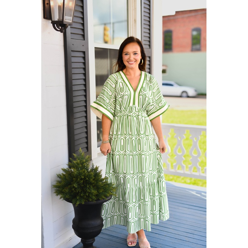 The Polly Abstract Midi Dress in Green