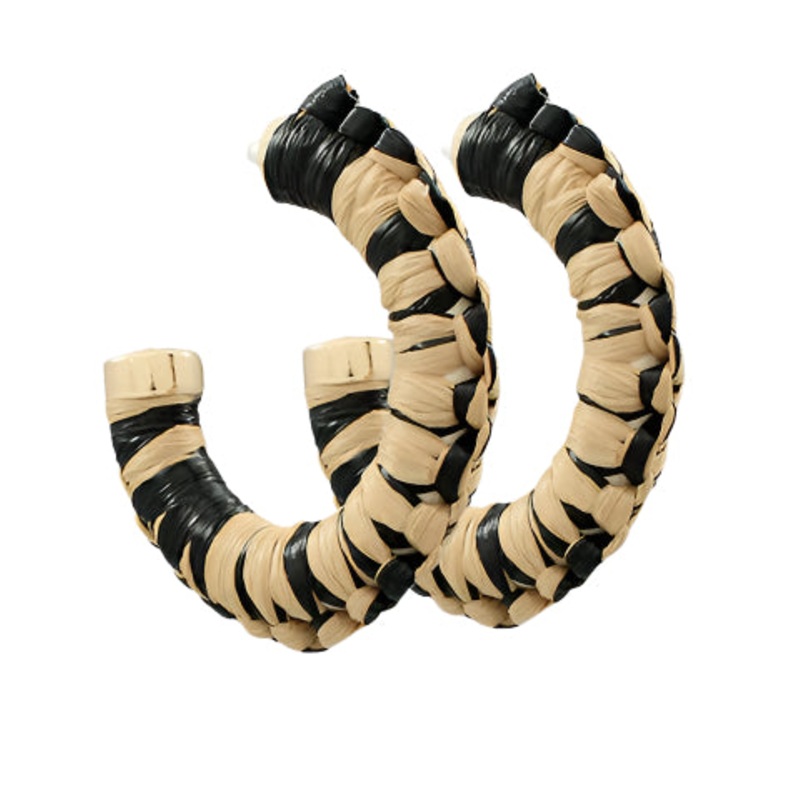 Two-tone Raffia Hoops-Black