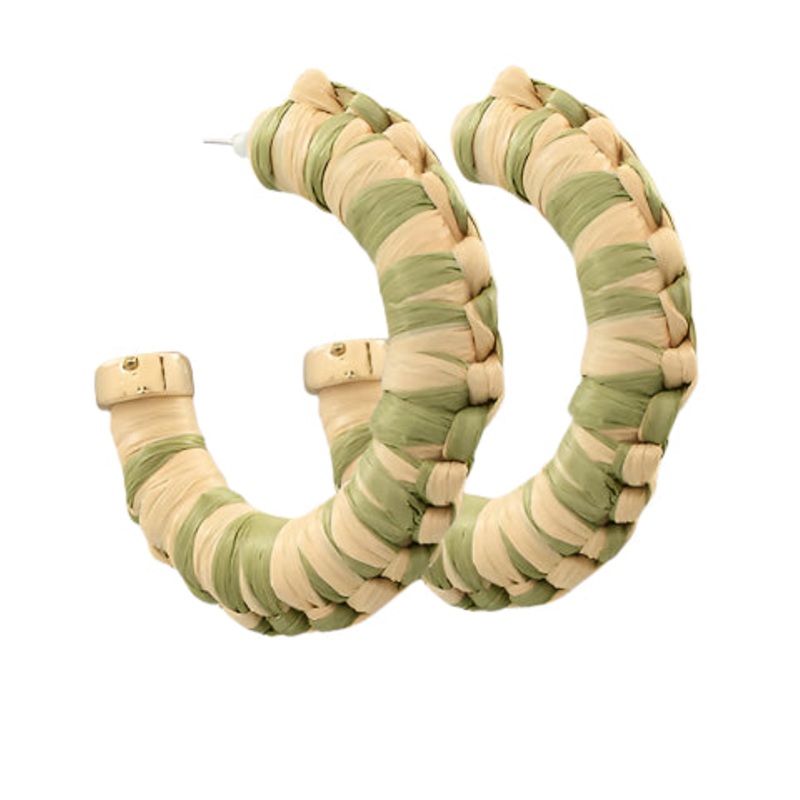 Two-tone Raffia Hoops-Olive