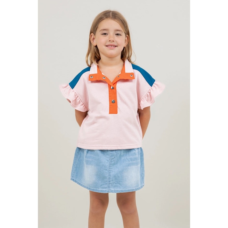 Color Block French Terry Ruffle Top
