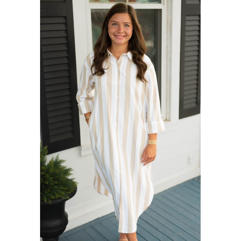 Jordy Striped Shirt Midi Dress