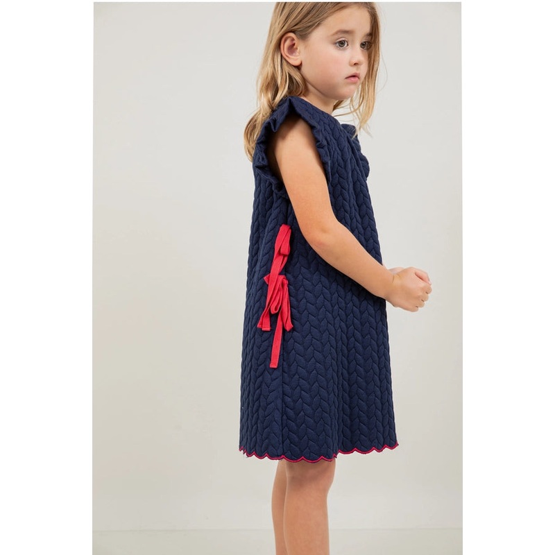 Ruffled Cap Sleeve with Bow Ribbons Dress