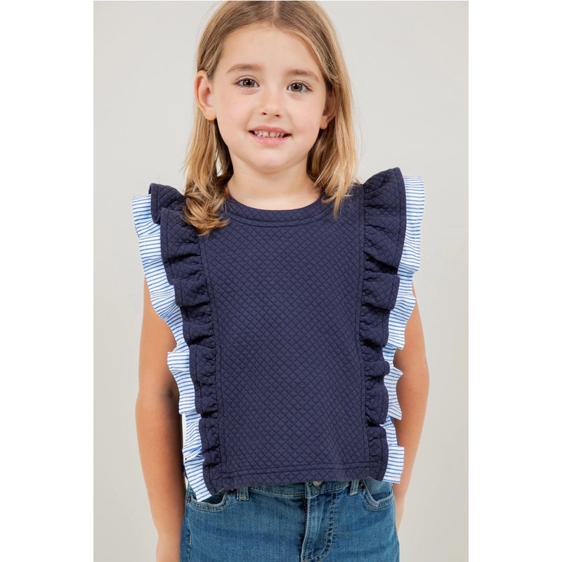 Striped Ruffle Detailed Textured Knit Top