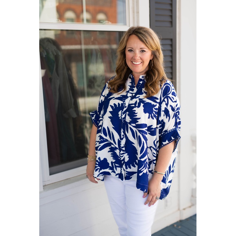 The Cabana Crush Top in Blue-Curvy