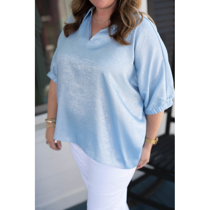 The Ice Blue Metallic Top-Curvy