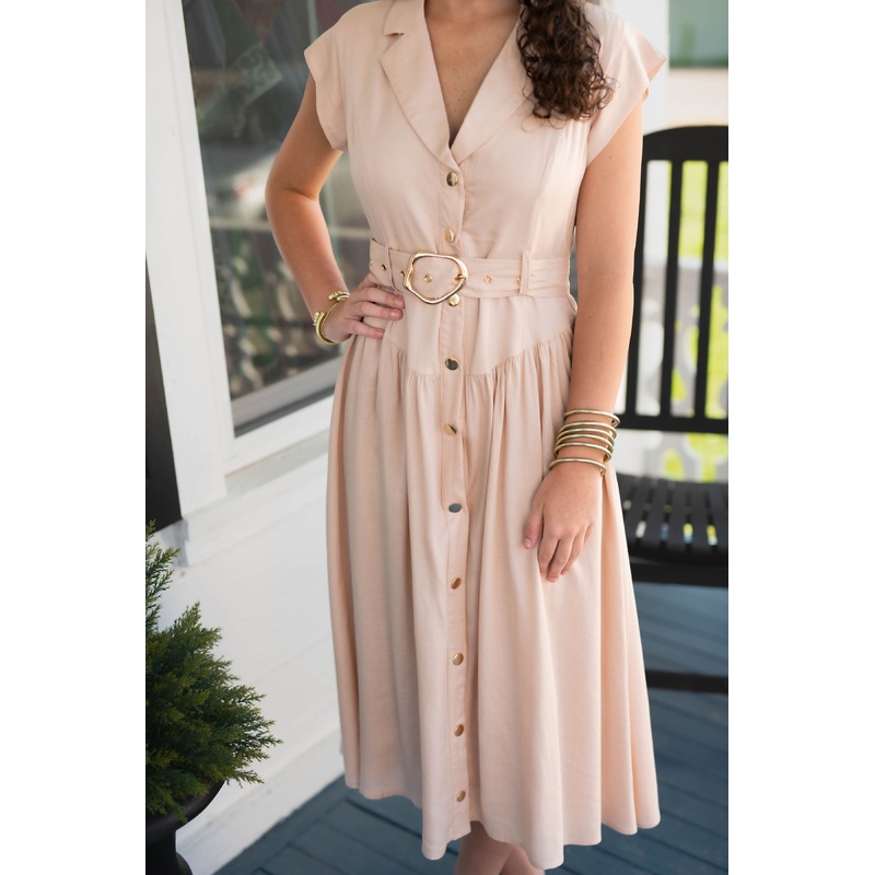 The Lapel Midi Dress in Taupe