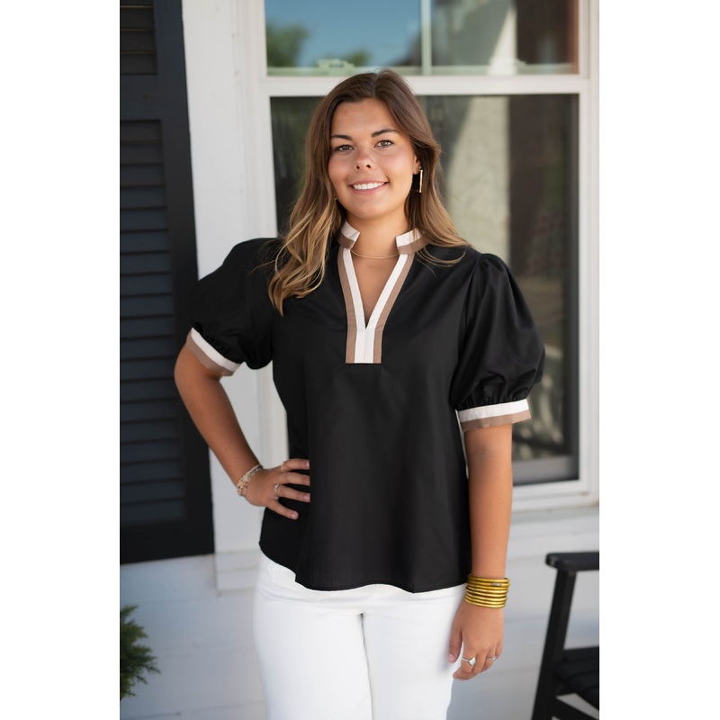 The Luxe Trim Blouse-Black