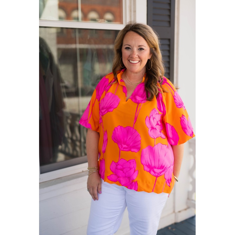 The Summer Sprout Top in Orange Mix-Curvy