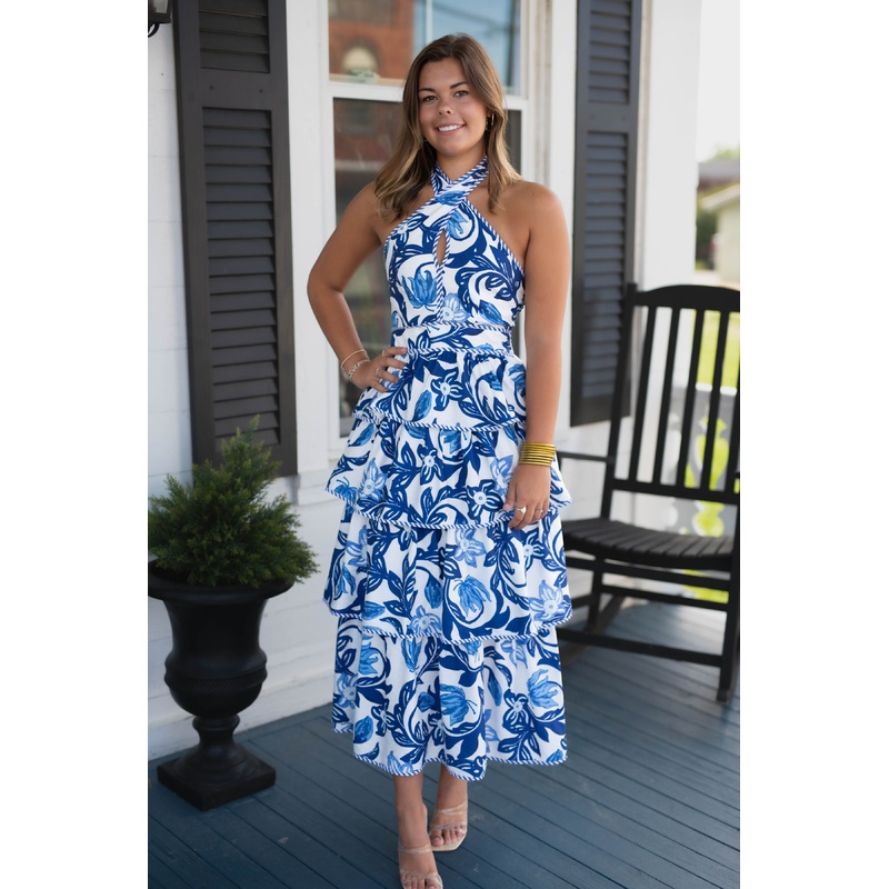 Tropic Pop Midi Dress in Blue