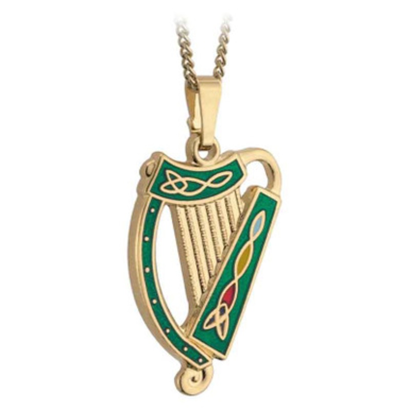 Gold Plated Harp Pendant – Green