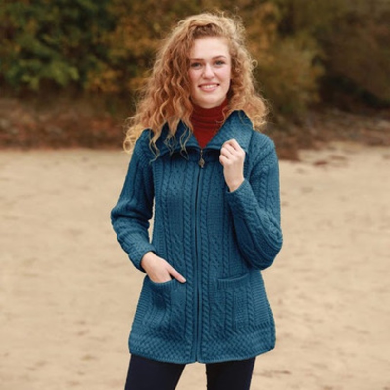 Women’s Merino Wool Blue Irish Zipper Coatigan