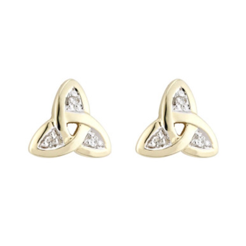 14K Gold Trinity Knot Diamond Stud Earrings