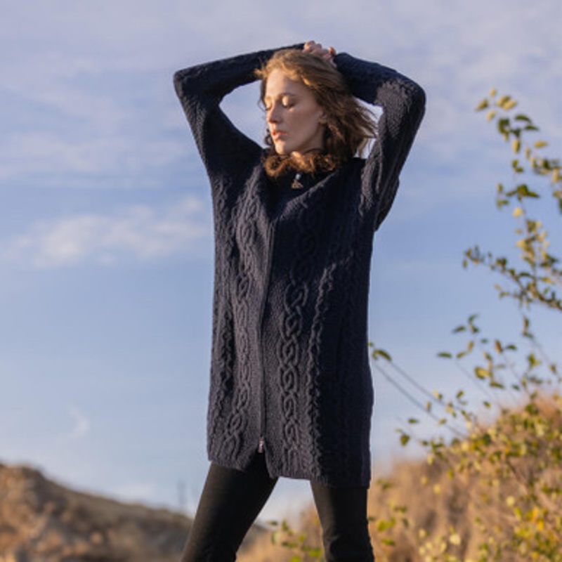 Hooded Aran Coat with Celtic Knot Zipper