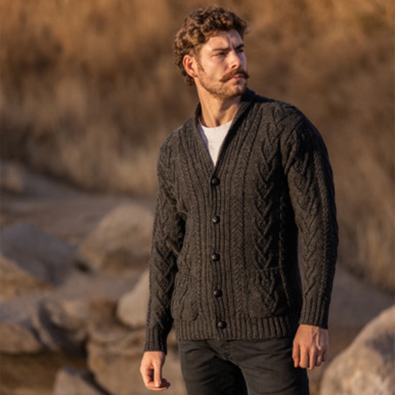 Men’s Shawl-Collar Aran Cardigan