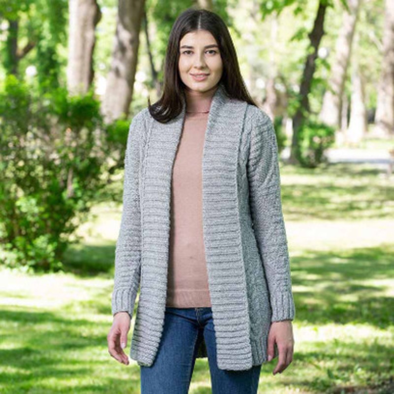 SAOL Women’s Open Front Aran Cable Knit Cardigan