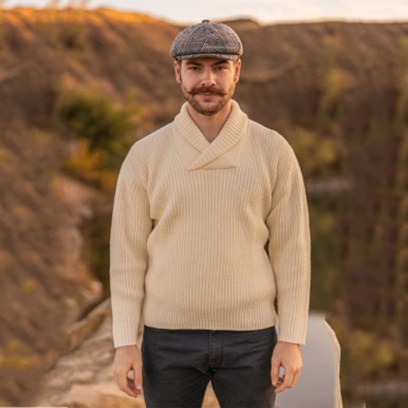 Men’s Shawl Collar Aran Fisherman’s Sweater