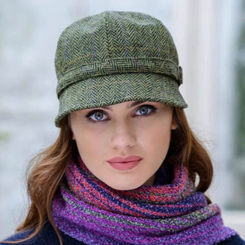 Bitter Green Herringbone Flapper Hat